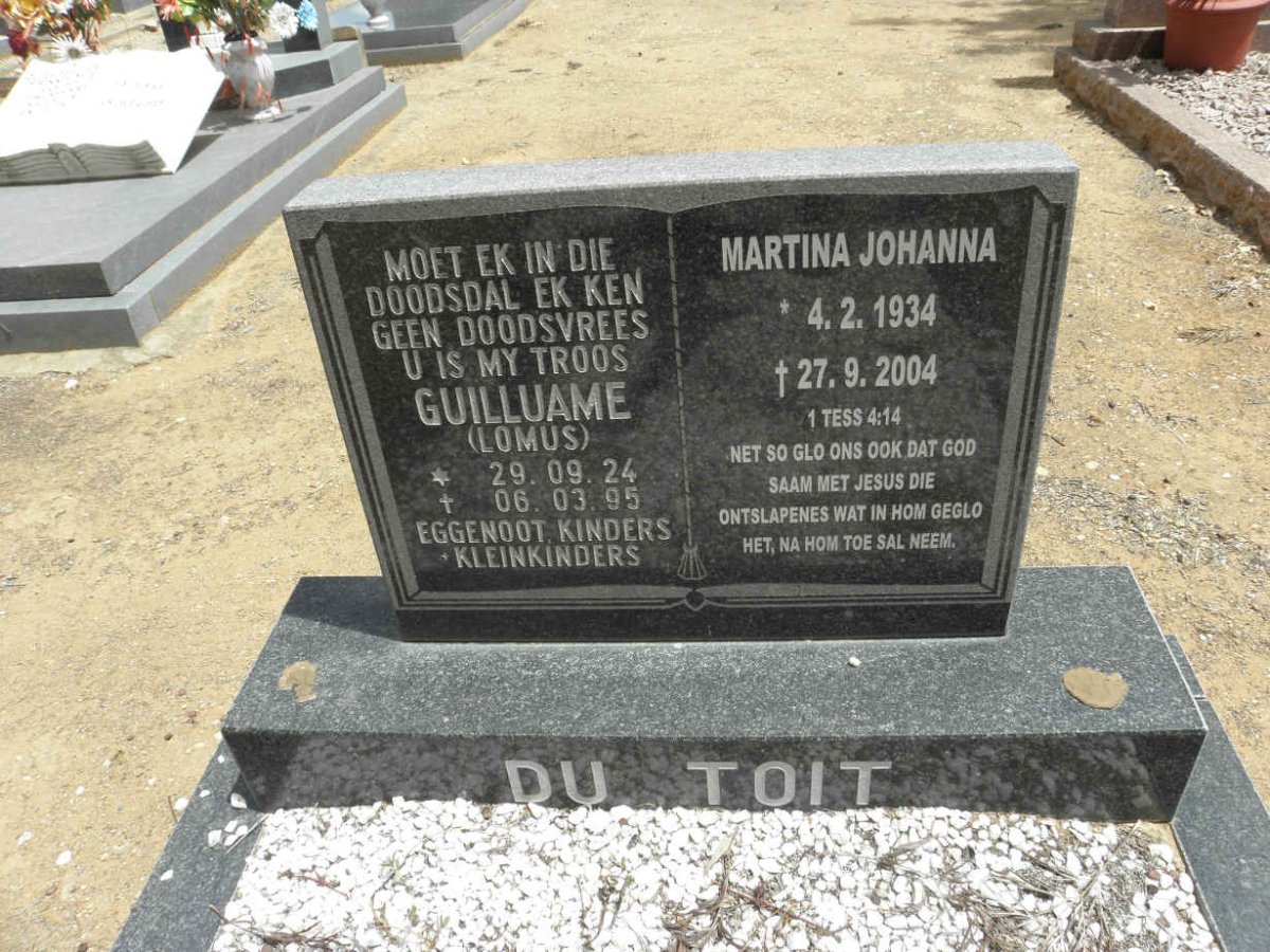 TOIT Guilluame, du 1924-1995 &amp; Martina Johanna 1934-2004