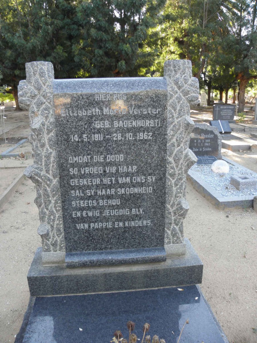 VERSTER Elizabeth Maria nee BADENHORST 1911-1962