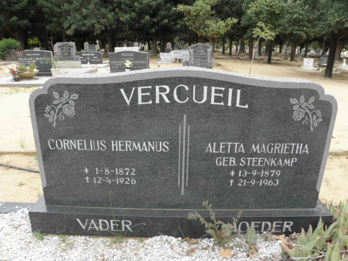 VERCUEIL Cornelius Hermanus 1872-1926 &amp;  Aletta Magrietha STEENKAMP 1879-1963