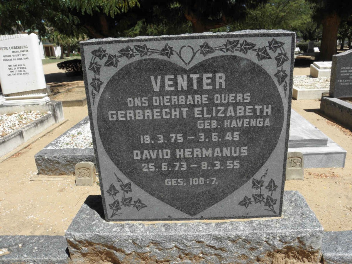VENTER David Hermanus 1873-1955 &amp; Gerbrecht Elizabeth HAVENGA 1875-1945