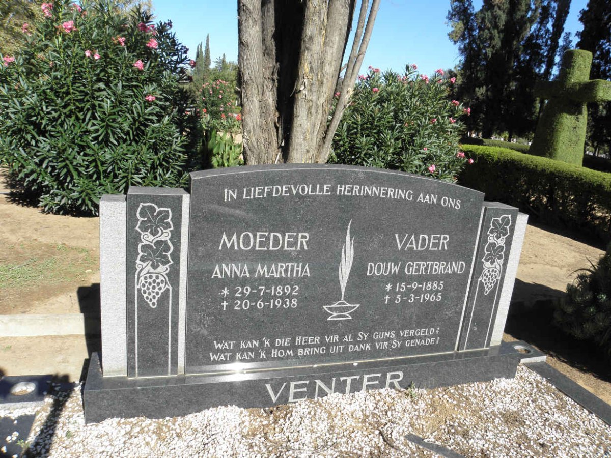 VENTER Douw Gertbrand 1885-1965 &amp; Anna Martha 1892-1938