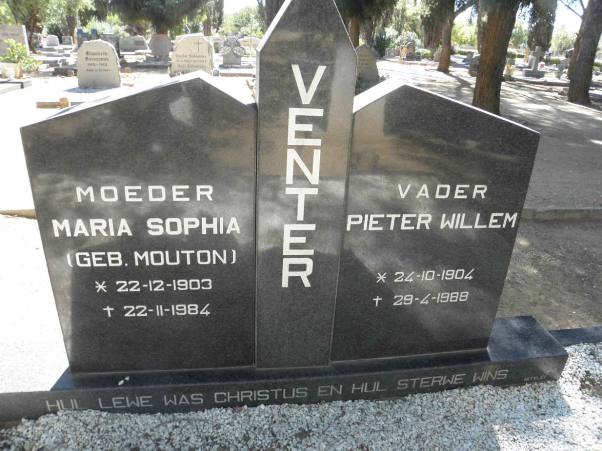 VENTER Pieter Willem 1904-1988 &amp; Maria Sophia MOUTON 1903-1984