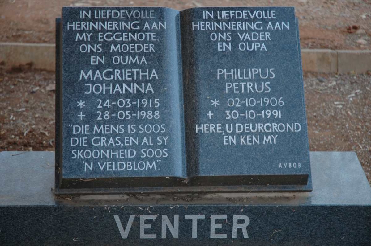 VENTER Phillipus Petrus 1906-1991 &amp; Magrietha Johanna 1915-1988