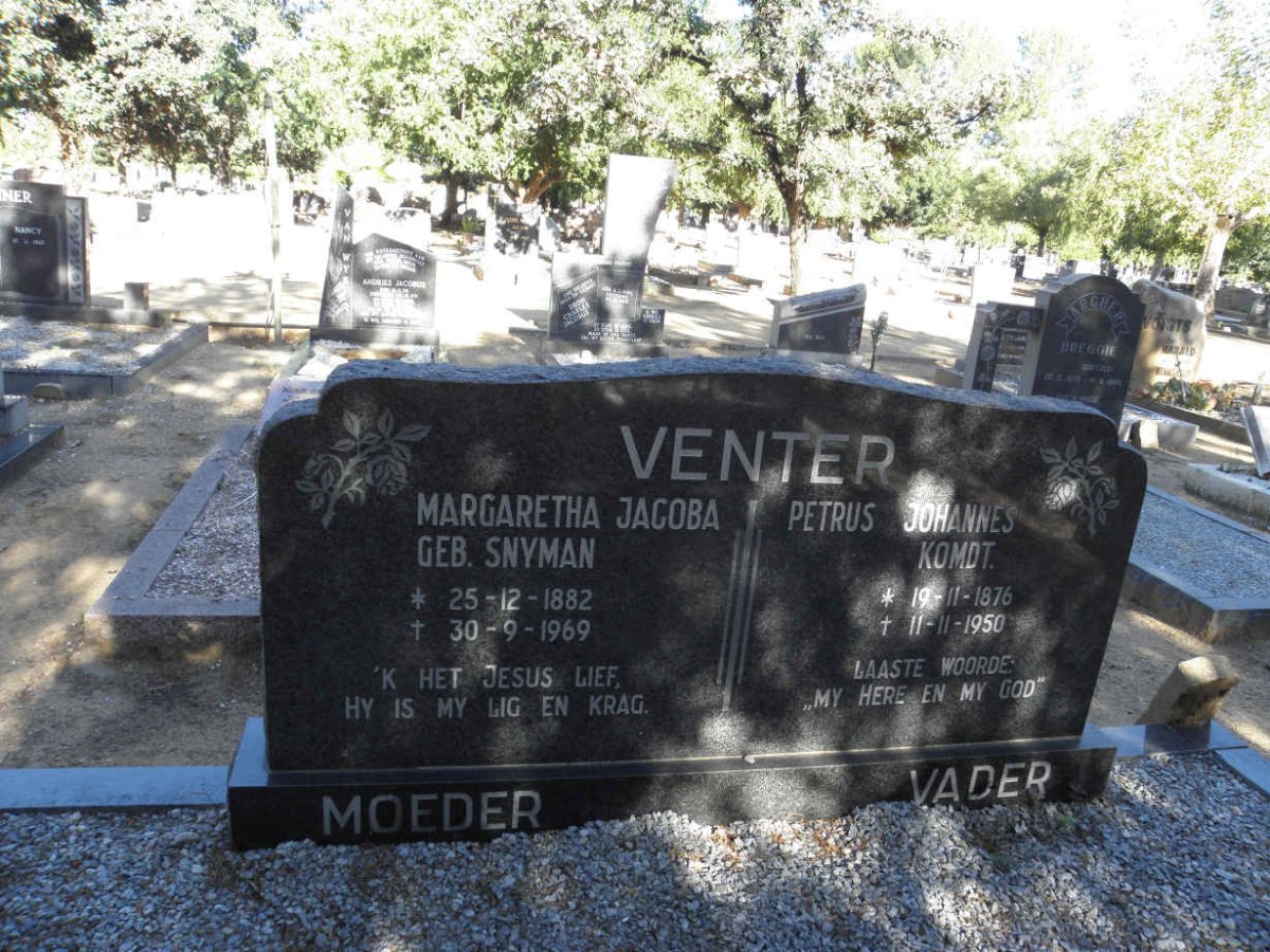 VENTER Petrus Johannes 1876-1950 &amp; Margaretha Jacoba SNYMAN 1882-1969