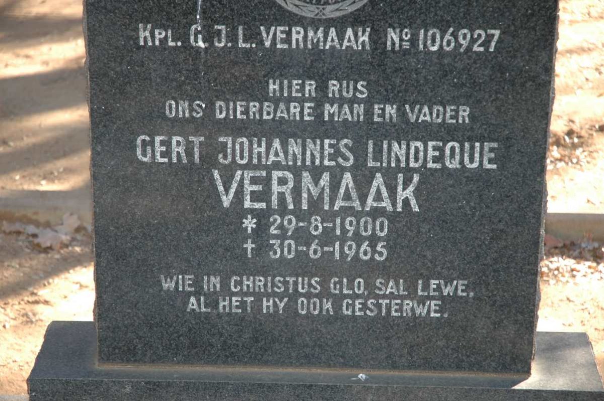 VERMAAK Gert Johannes Lindeque 1900-1965
