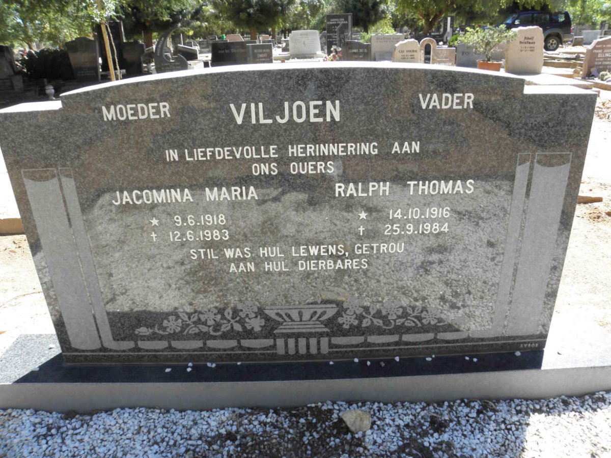 VILJOEN Ralph Thomas 1916-1984 &amp; Jacomina Maria 1918-1983