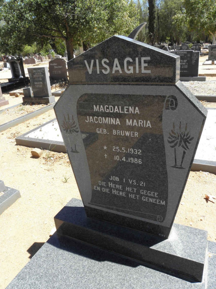 VISAGIE Magdalena Jacomina Maria nee BRUWER 1932-1986