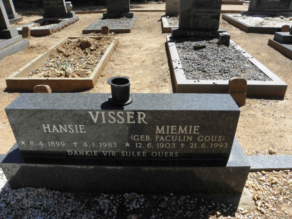VISSER Hansie 1899-1983 &amp; Miemie FACULIN GOUS 1903-1993