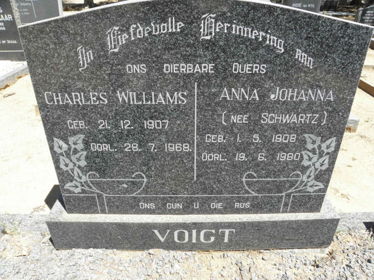 VOIGT Charles Williams 1907-1968 &amp; Anna Johanna SCHWARTZ 1908-1980