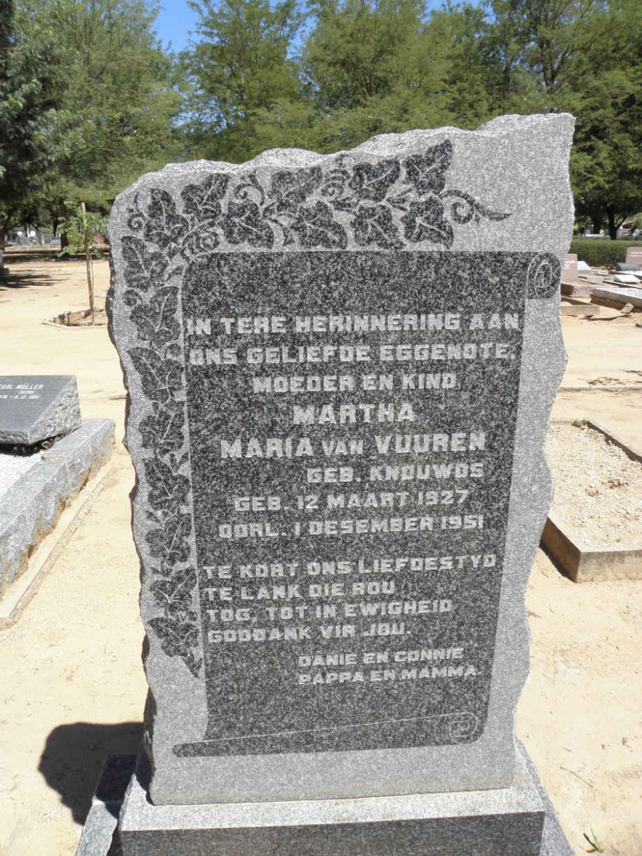 VUUREN Martha Maria, van nee KNOUWDS 1927-1951