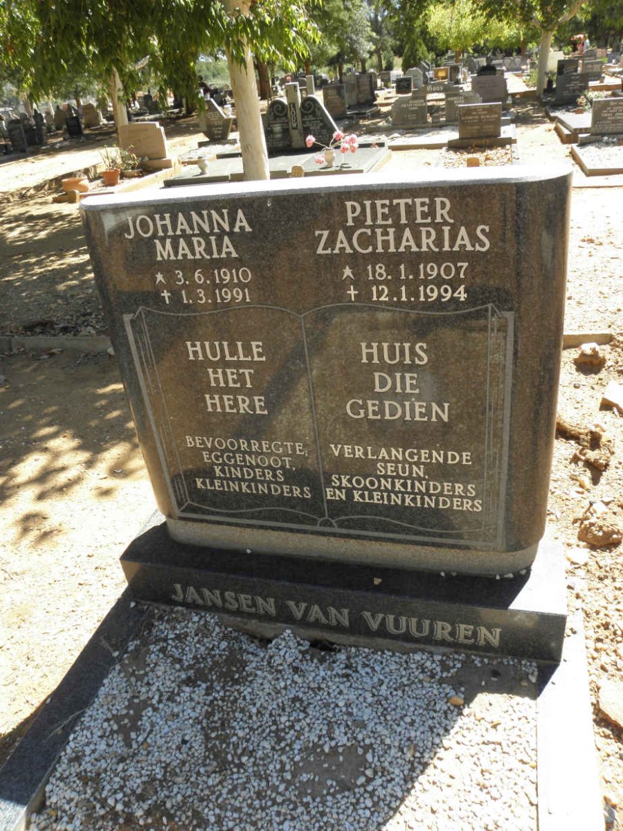 VUUREN Pieter Zacharias, Jansen van 1907-1994 &amp; Johanna Maria 1910-1991