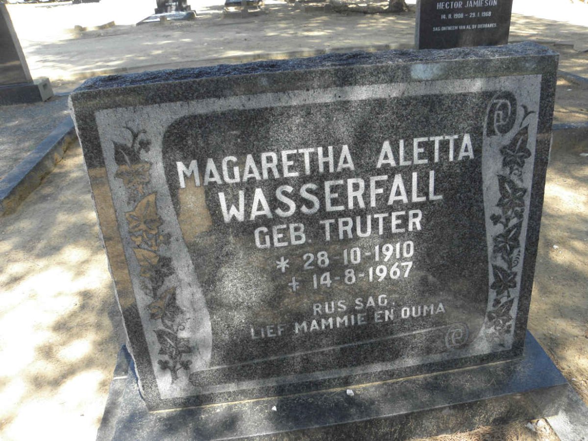 WASSERFALL Magaretha Aletta nee TRUTER 1910-1967