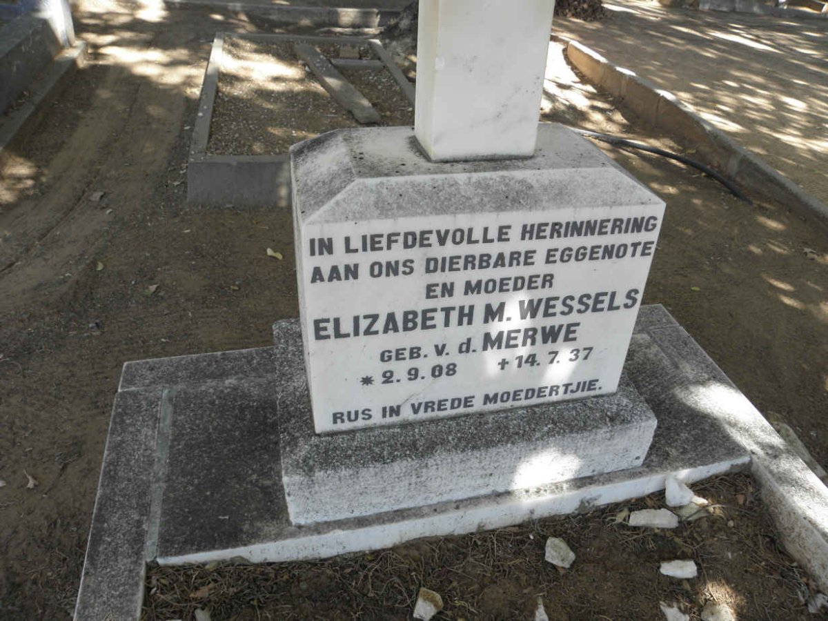 WESSELS Elizabeth M. nee V.D. MERWE 1908-1937