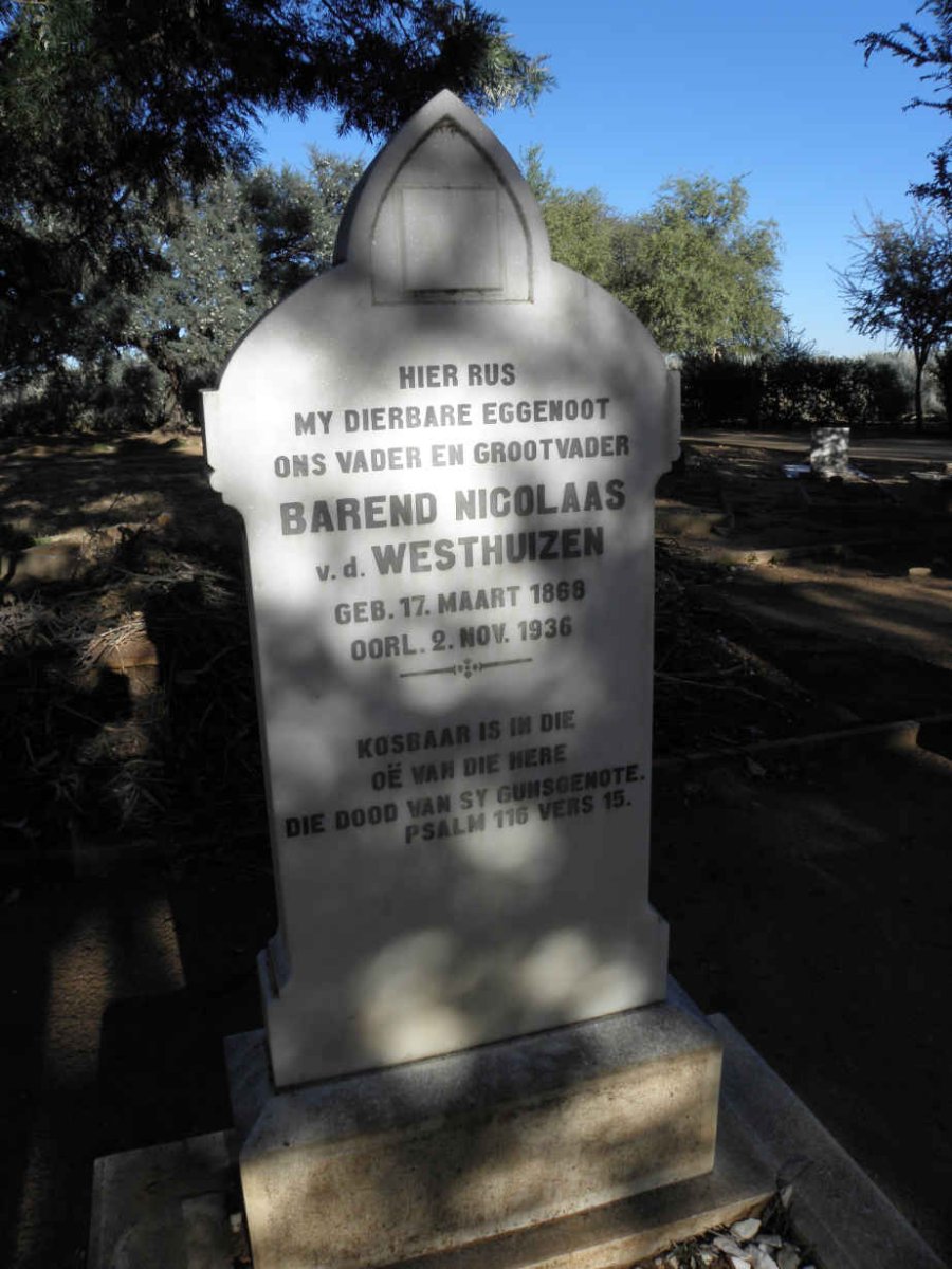 WESTHUIZEN Barend Nicolaas, v.d. 1868-1936