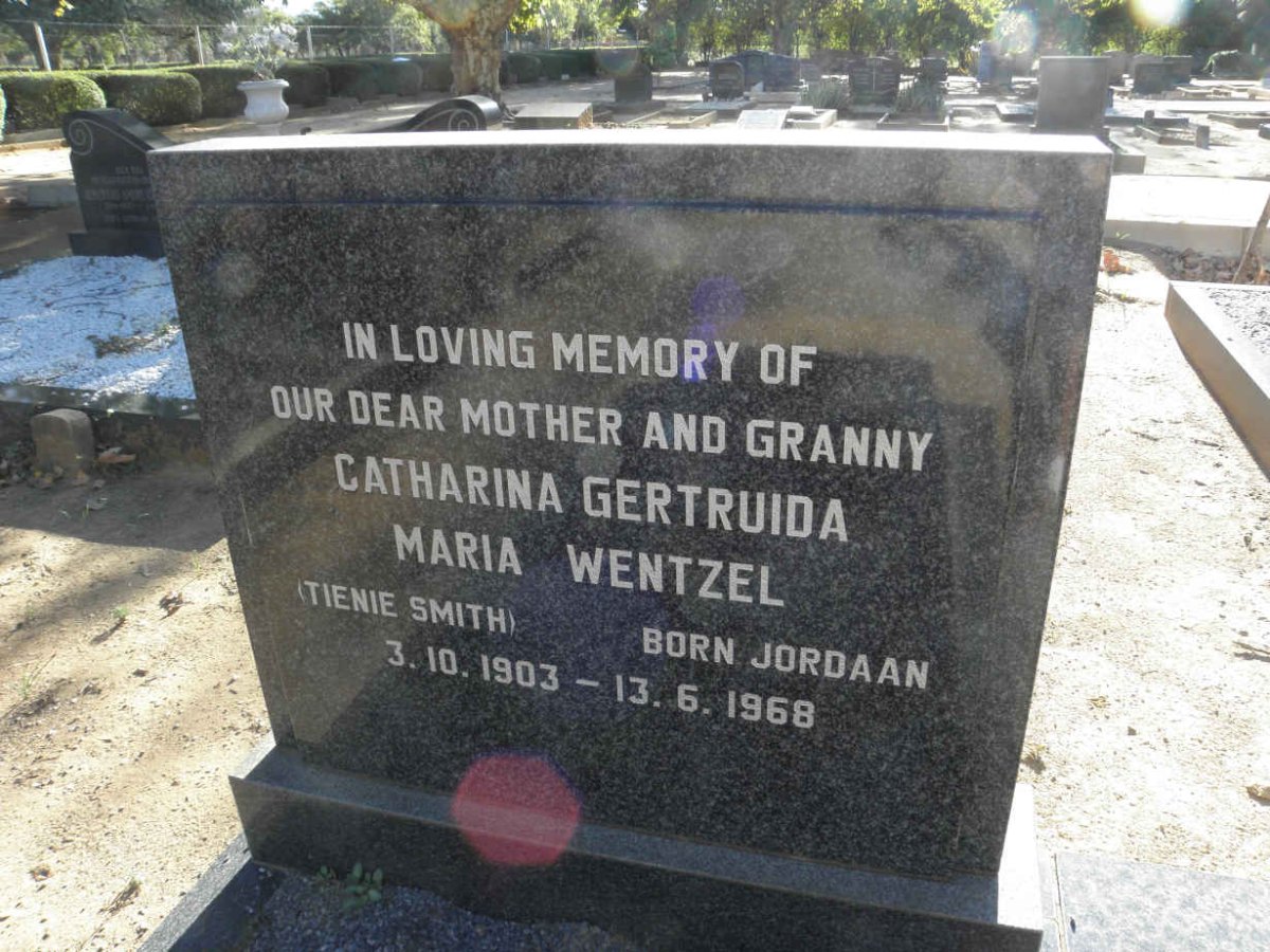 WENTZEL Catharina Gertruida Maria nee JORDAAN 1903-1968
