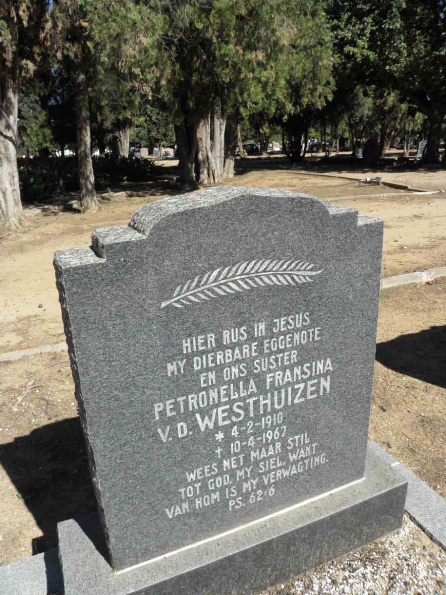 WESTHUIZEN Petronella Fransina, v.d. 1910-1967