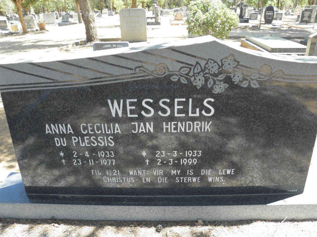 WESSELS Jan Hendrik 1933-1999 &amp; Anna Cecilia DU PLESSIS 1933-1977