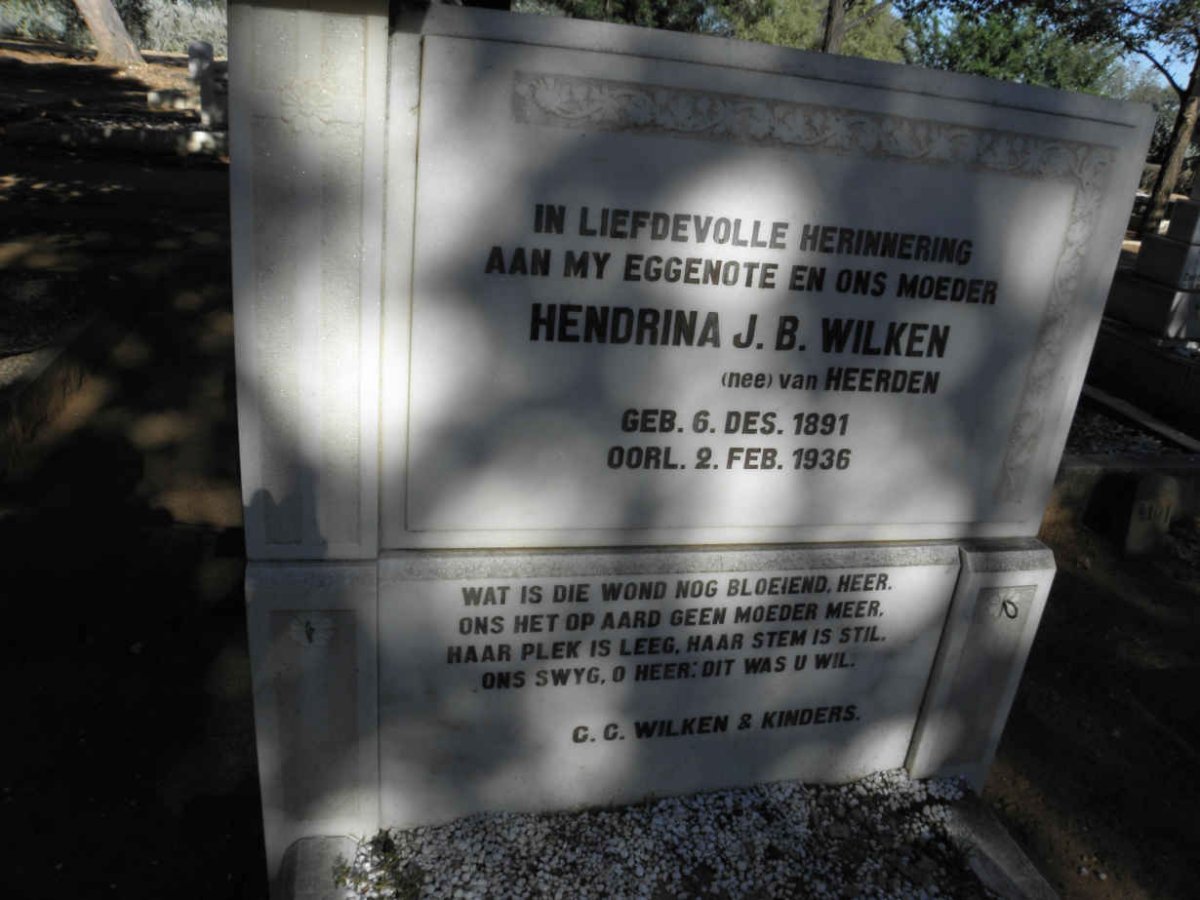 WILKEN Hendrina J.B. nee VAN HEERDEN 1891-1936