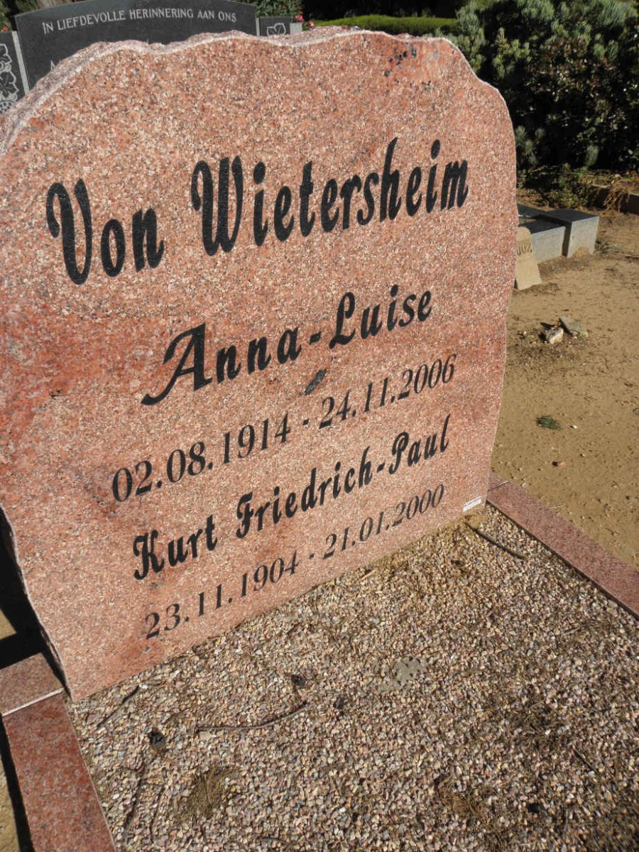 WIETERSHEIM Kurt Friedrich-Paul, von 1904-2000 &amp; Anna-Luise 1914-2006