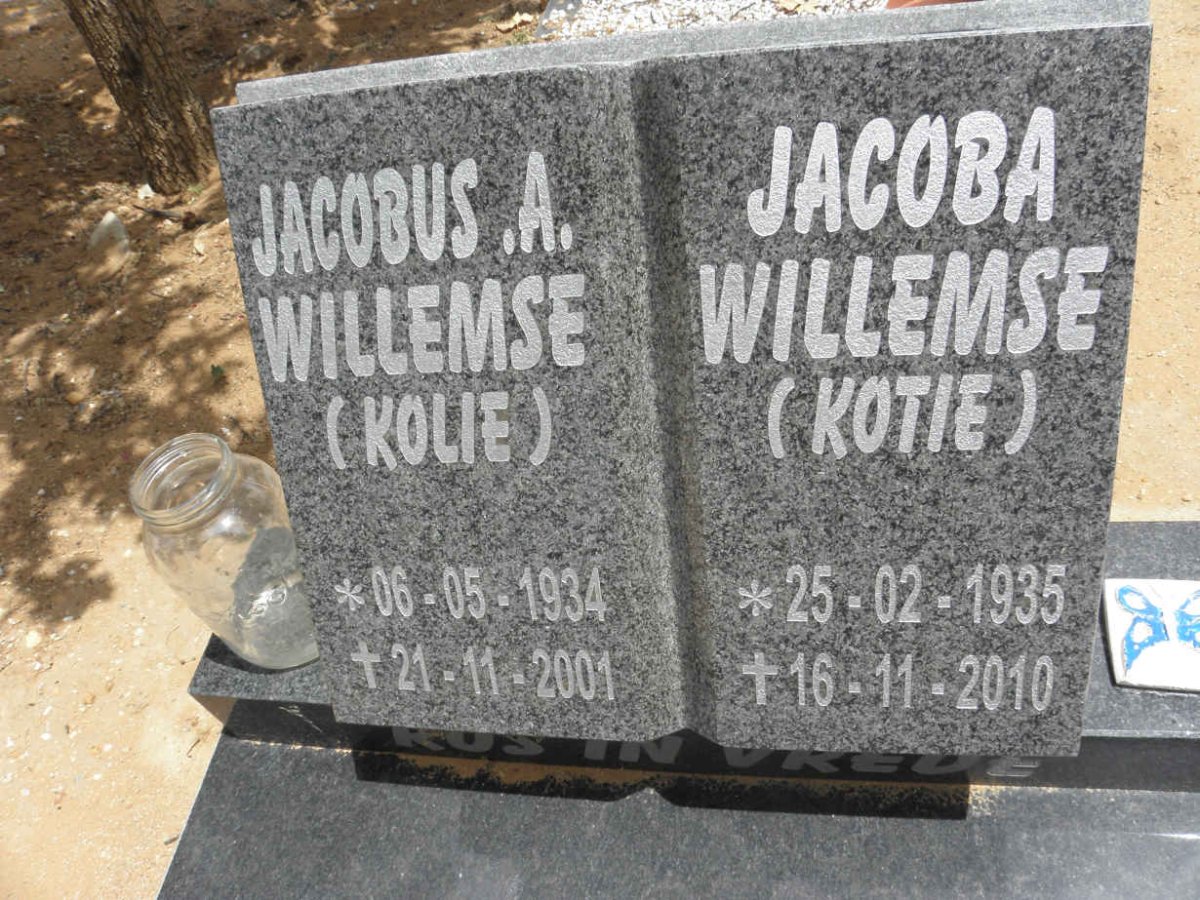 WILLEMSE Jacobus A. 1934-2001 &amp; Jacoba 1935-2010