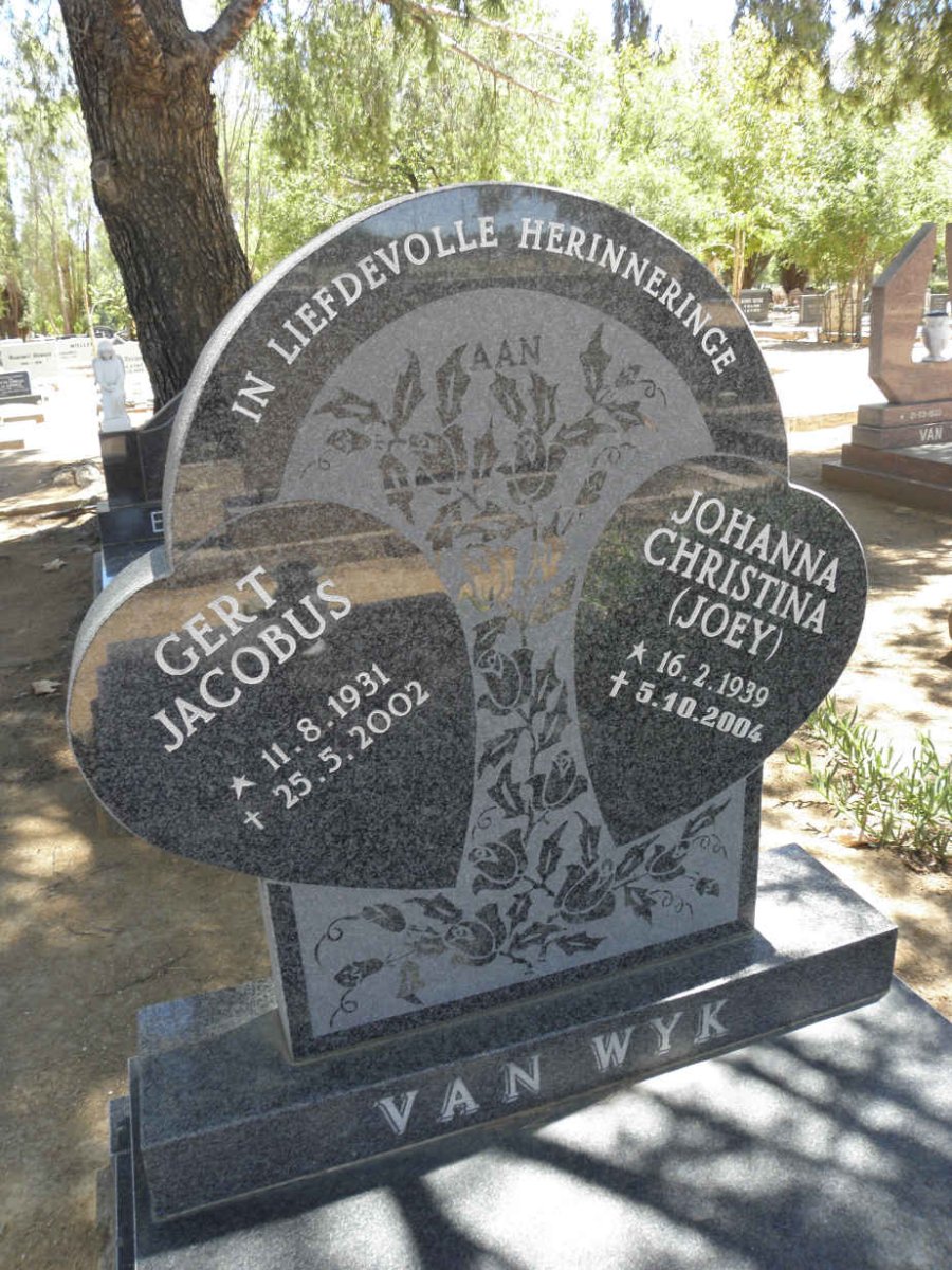 WYK Gert Jacobus, van 1931-2002 &amp; Johanna Christina 1939-2004