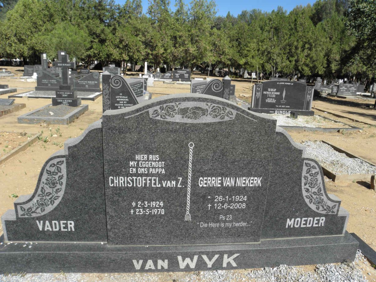 WYK Christoffel van Z., van 1924-1970 &amp; Gerrie VAN NIEKERK 1924-2008