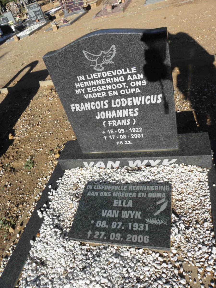 WYK Francois Lodewicus Johannes, van 1922-2001 &amp; Ella 1931-2006