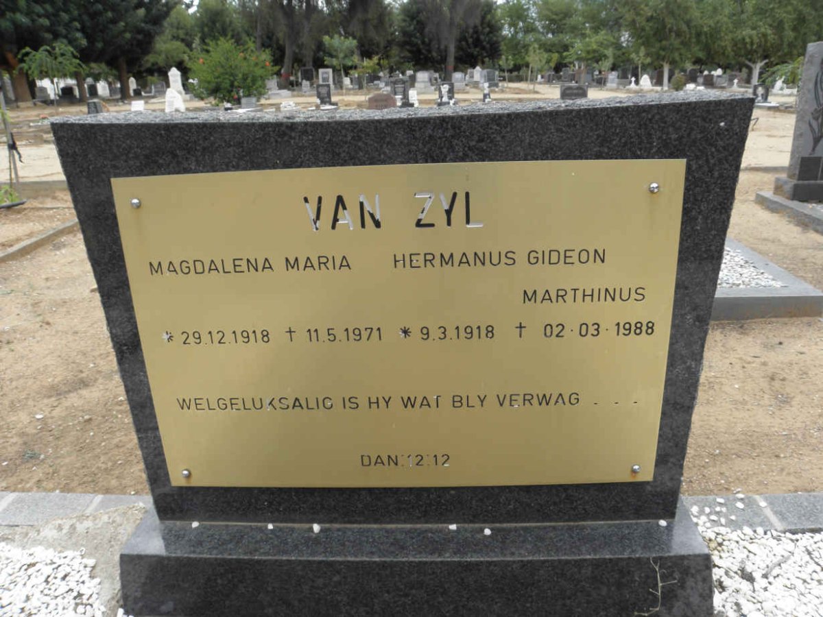 ZYL Hermanus Gideon Marthinus, van 1918-1988 &amp; Magdalena Maria 1918-1971