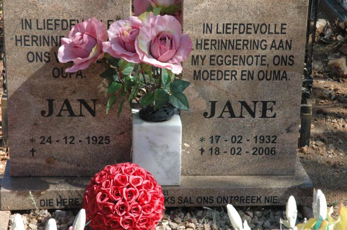? Jan 1925-  &amp; Jane 1932-2006