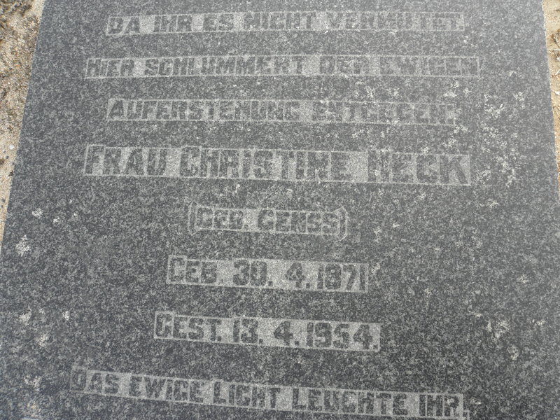 HECK Christine nee GENSS 1871-1954