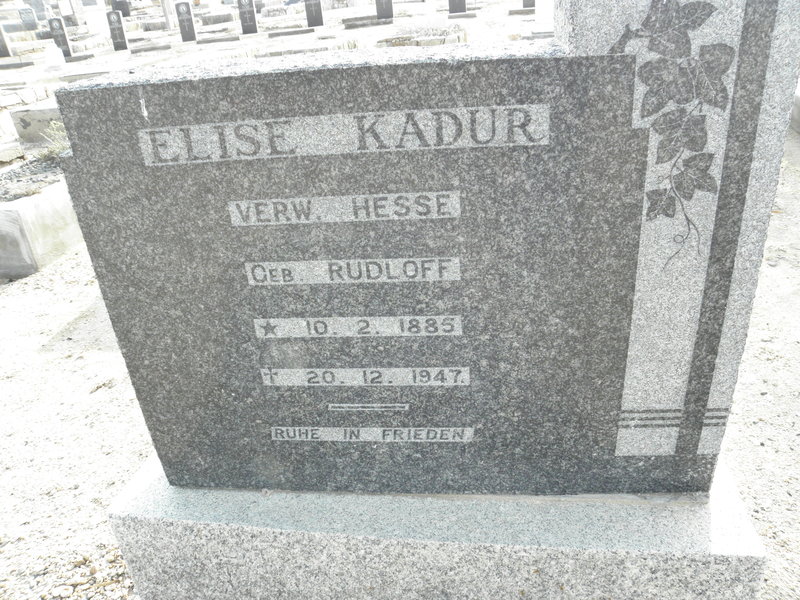 KADUR Elise voorheen HESSE nee RUDLOFF 1885-1947
