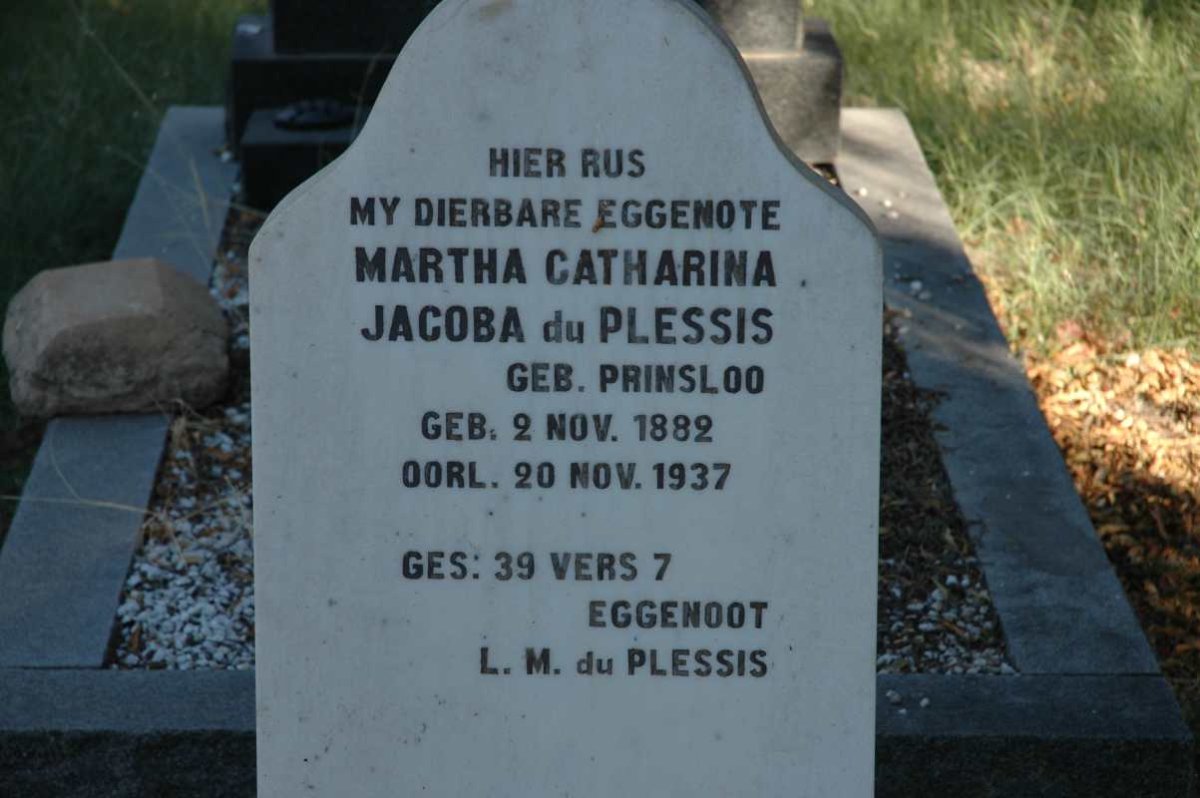 PLESSIS Martha Catharina Jacoba, du nee PRINSLOO 1882-1937