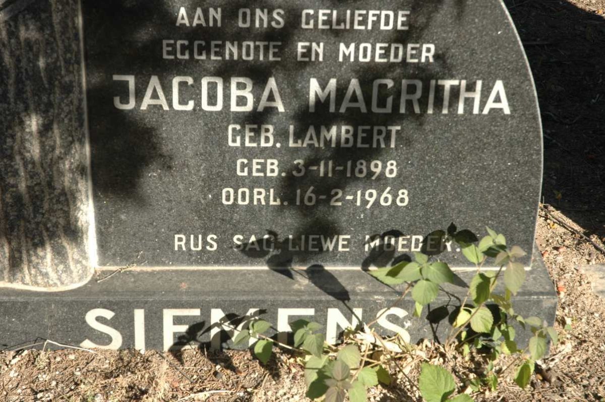 SIEMENS Jacoba Magritha nee LAMBERT 1898-1968