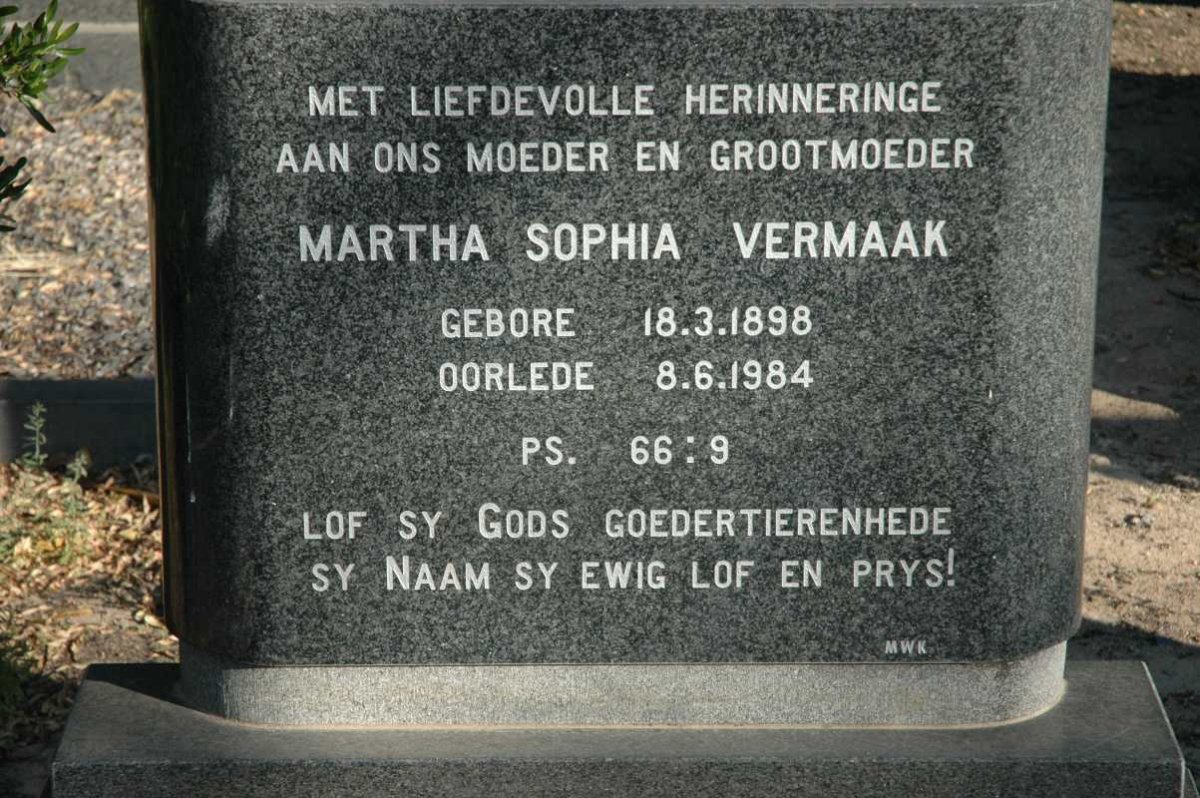 VERMAAK Martha Sophia 1898-1984