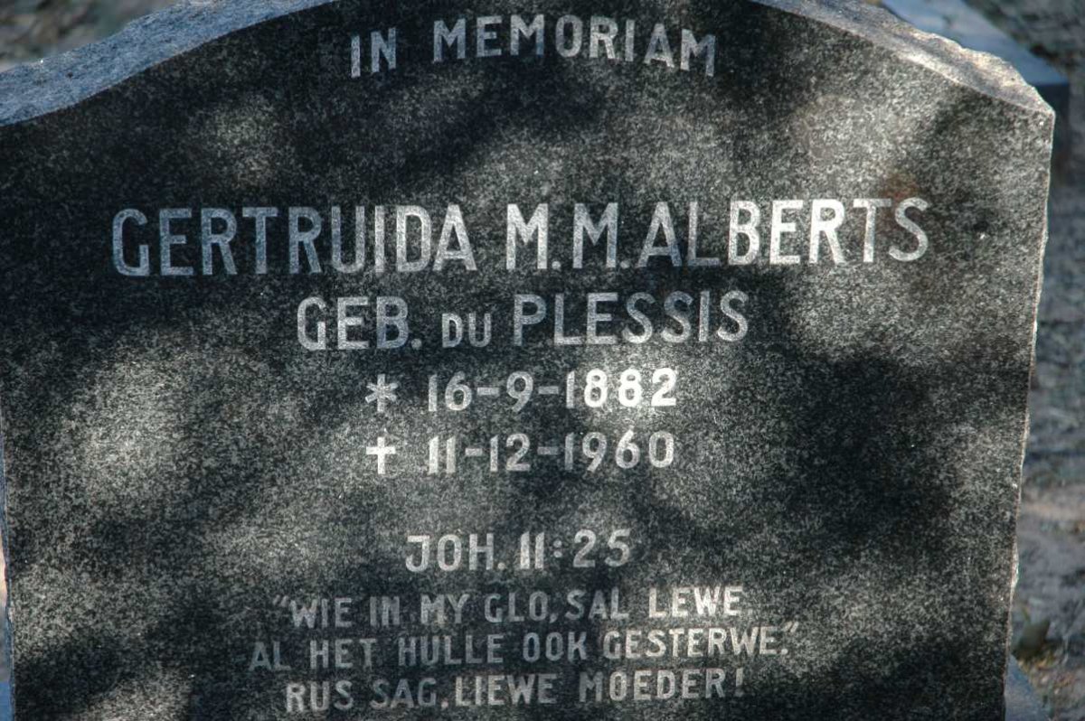 ALBERTS Gertruida M.M. nee DU PLESSIS 1882-1960
