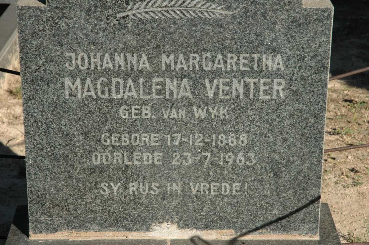VENTER Johanna Margaretha Magdalena nee VAN WYK 1888-1963