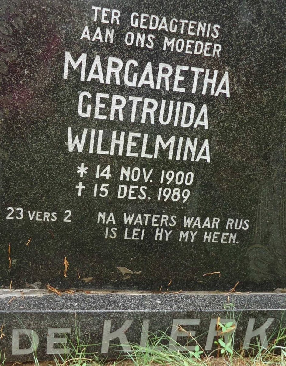 KLERK Margaretha Gertruida Wilhelmina, de 1900-1989