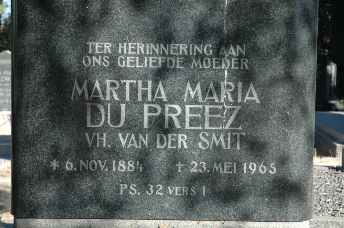 PREEZ Martha Maria, du formerly VAN DER SMIT 1884-1965