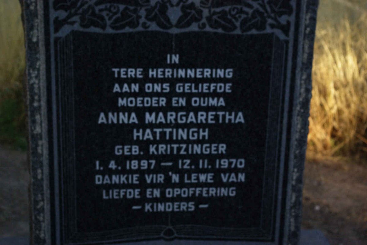 HATTINGH Anna Margaretha nee KRITZINGER 1897-1970