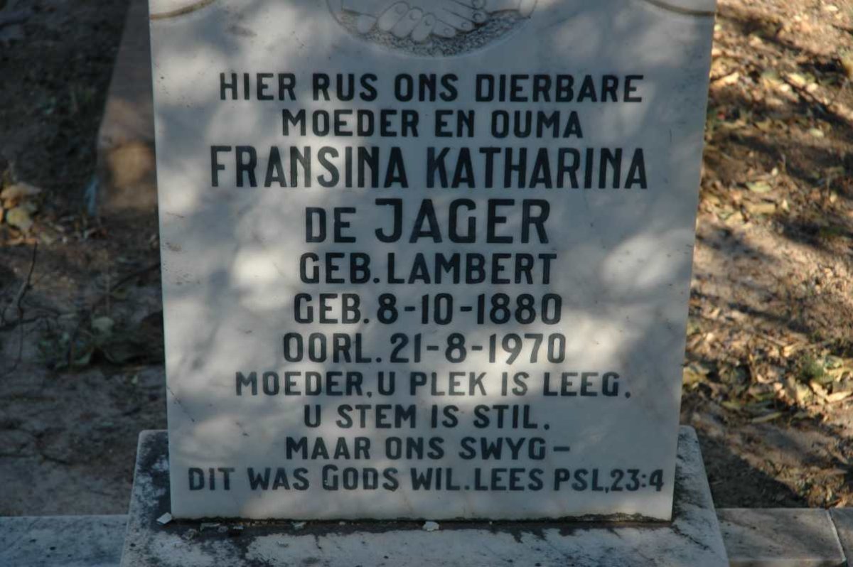 JAGER Fransina Katharina, de nee LAMBERT 1880-1970