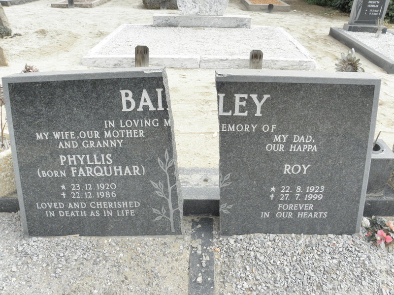BAILEY Roy 1923-1999 &amp; Phyllis FARQUHAR 1920-1986