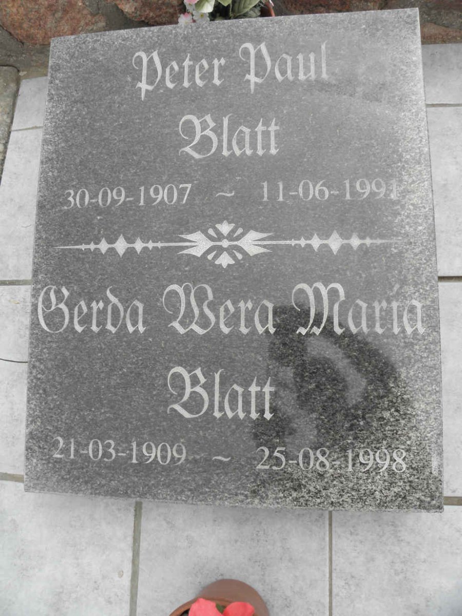 BLATT Peter Paul 1907-1991 &amp; Gerda Wera Maria 1909-1998