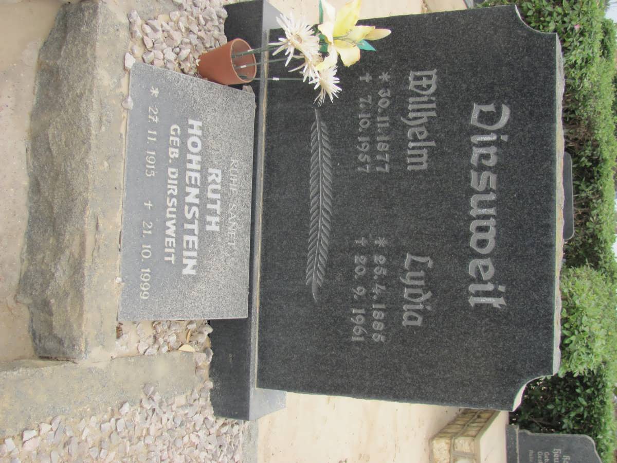 DIRSUWEIT Wilhelm 1877-1957 &amp; Lydia 1886-1961 :: HOHENSTEIN Ruth nee DIRSUWEIT 1915-1999