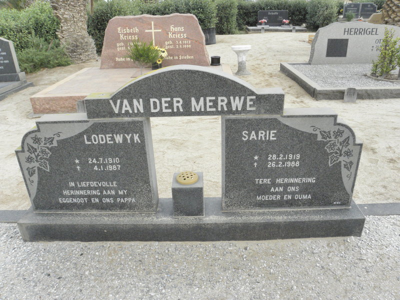 MERWE Lodewyk, van der 1910-1987 &amp; Sarie 1919-1988