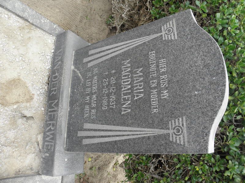 MERWE Maria Magdalena, van der 1937-1980