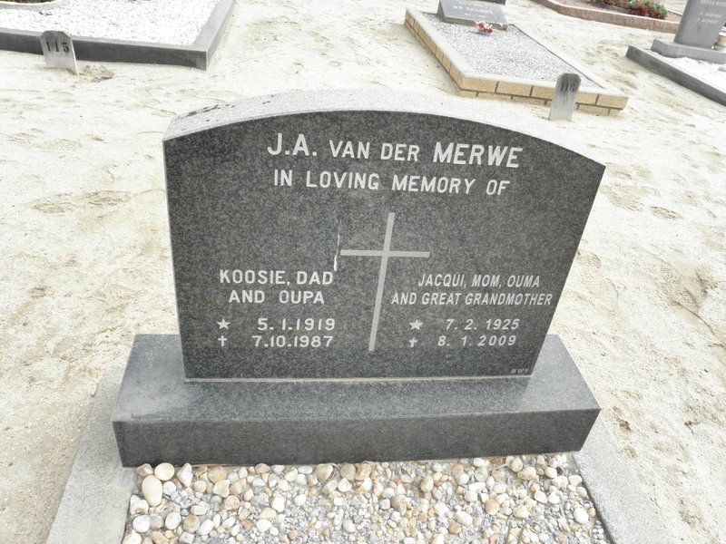 MERWE J.A., van der 1919-1987 &amp; Jacqui 1925-2009