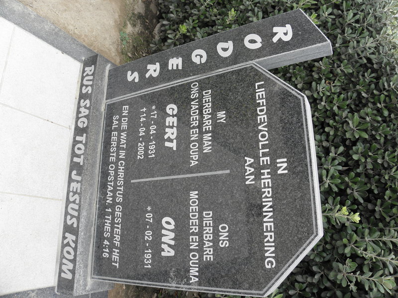 RODGERS Gert 1931-2002 &amp; Ona 1931-