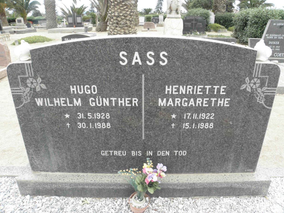 SASS Hugo Wilhelm Günther 1928-1988 &amp; Henriette Margarethe 1922-1988