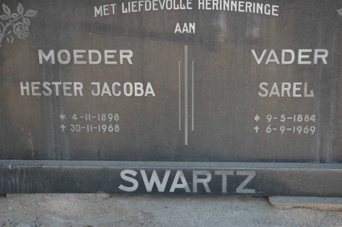 SWARTZ Sarel 1884-1969 &amp; Hester Jacoba 1898-1968
