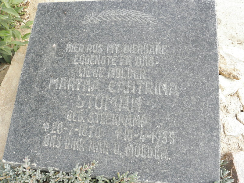 STOMAN Martha Cahtrina nee STEENKAMP 1870-1935